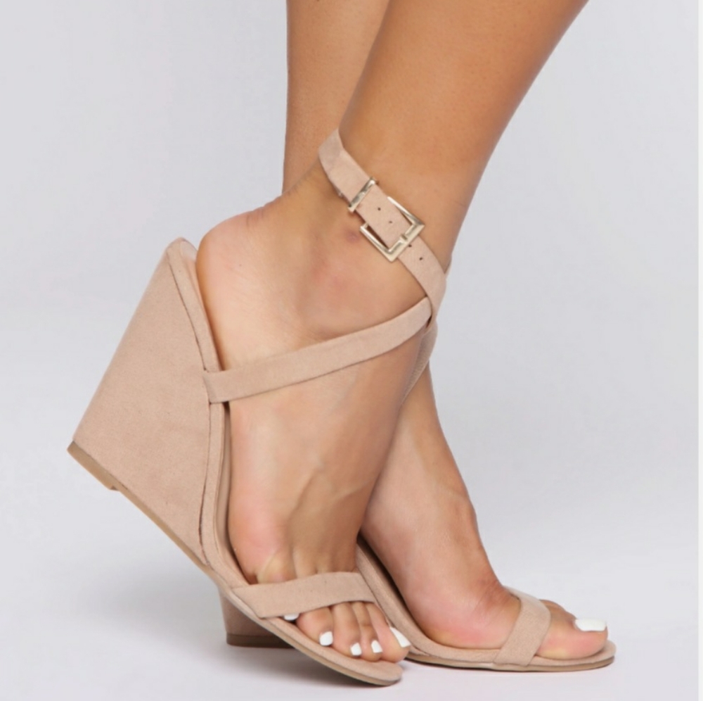 Suede Open Toe Ankle Strap Wedges